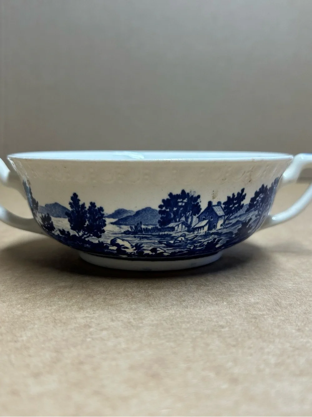 Villeroy & Boch 1960’s Blue and White Two-Handled Scenic Soup Bowl